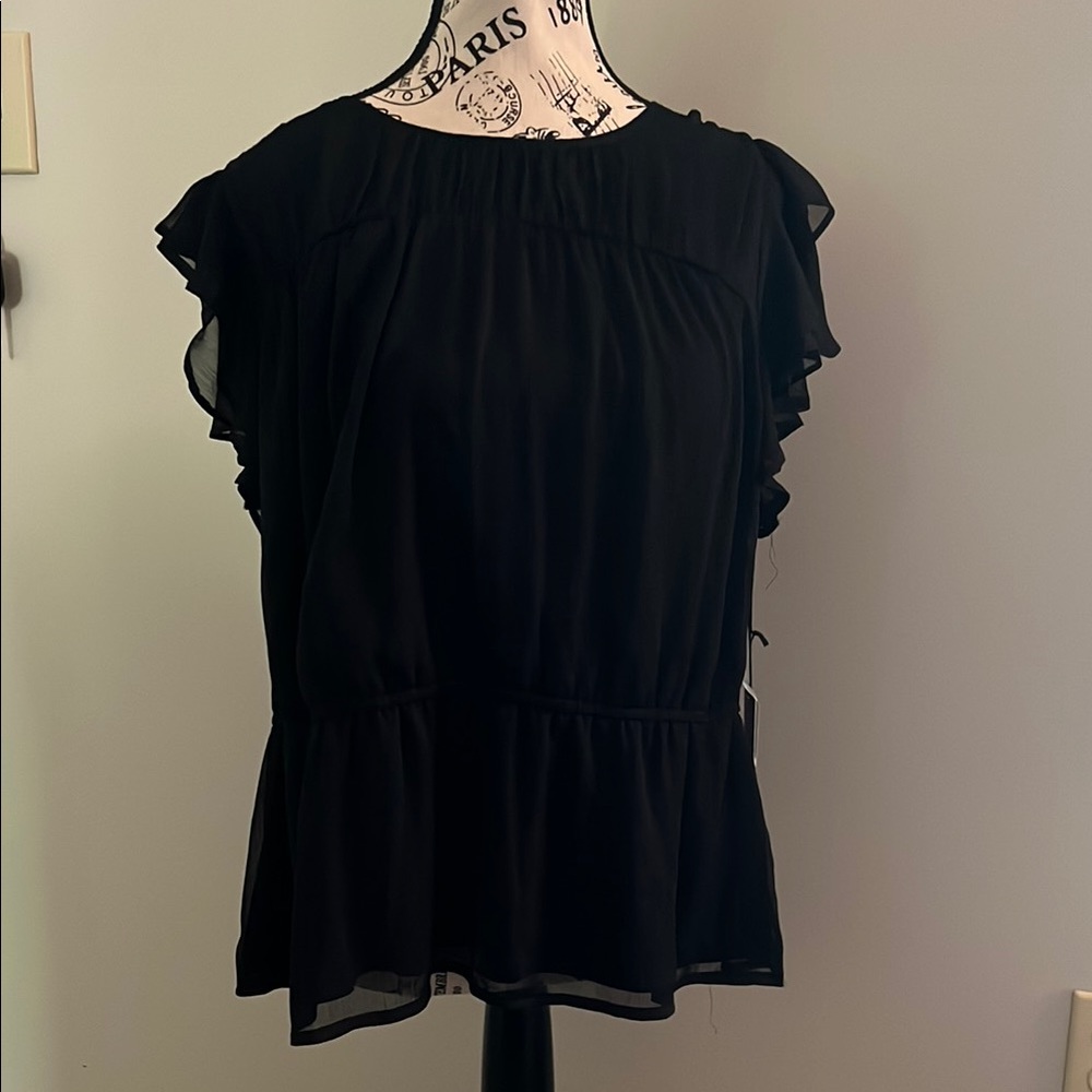 Simply Vera Vera Wang Black Ruffle Sleeve Peplum Blouse